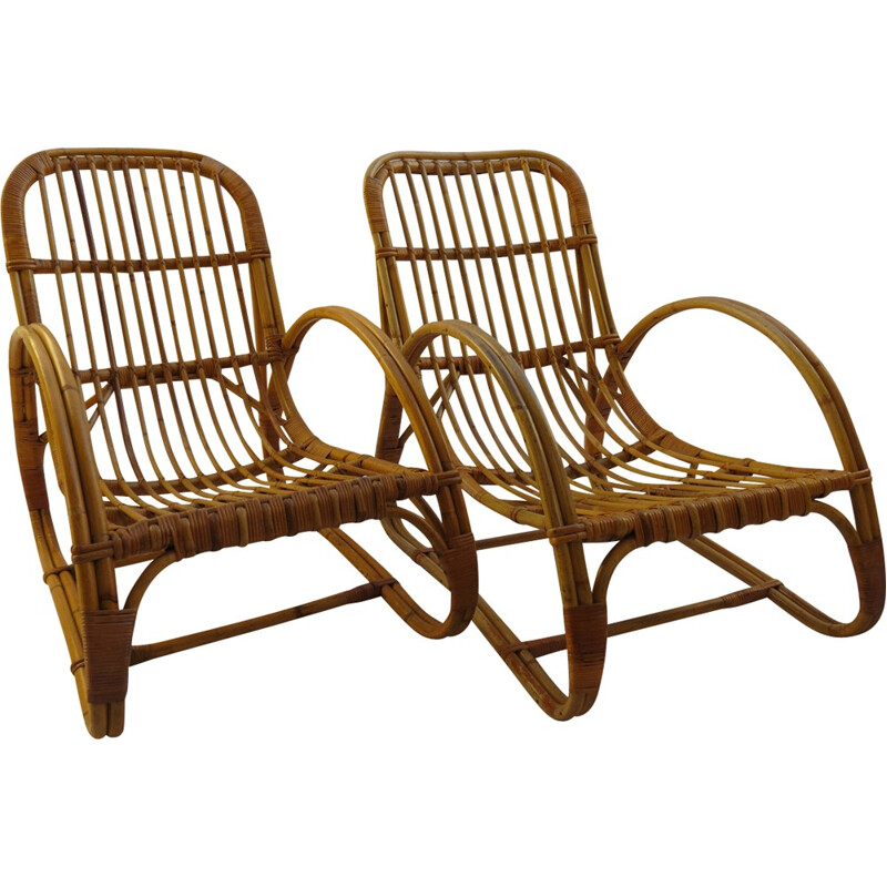 Pair of Cane lounge chairs and footstool for Dryad and Angraves - 1960s