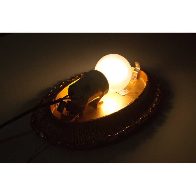 Pair of gold-colored crystal glass wall lights in oval shape - 1960s