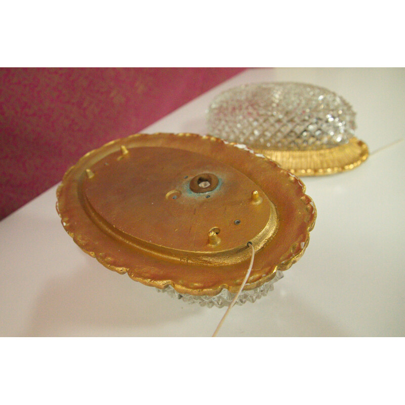 Paire d'appliques en verre de cristal de couleur dorée en forme ovale - 1960