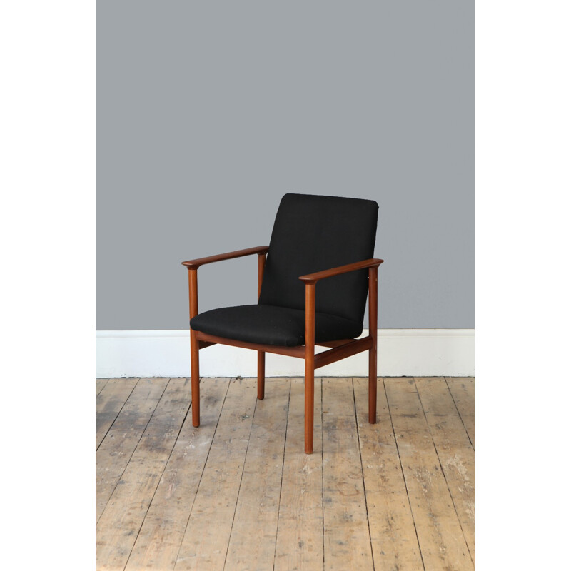 Vintage teak armchair in teak and black wool - 1960s