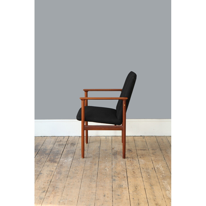 Vintage teak armchair in teak and black wool - 1960s