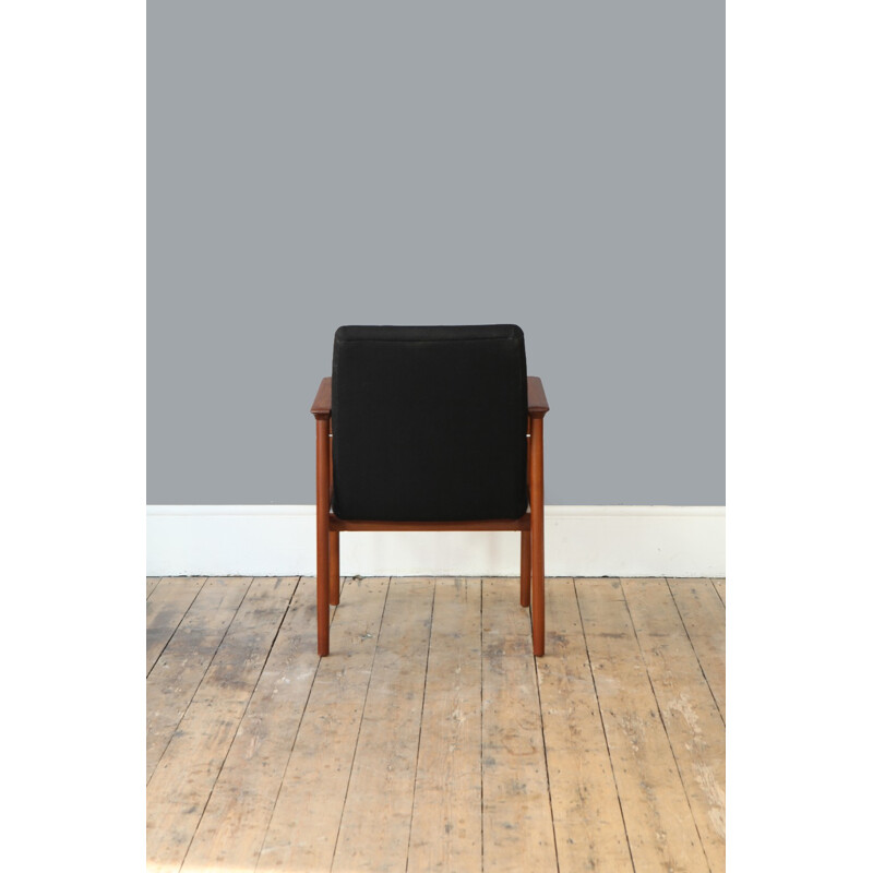 Vintage teak armchair in teak and black wool - 1960s