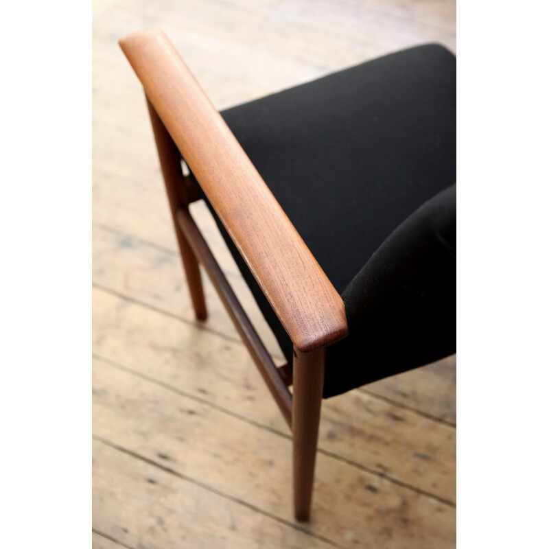 Vintage teak armchair in teak and black wool - 1960s