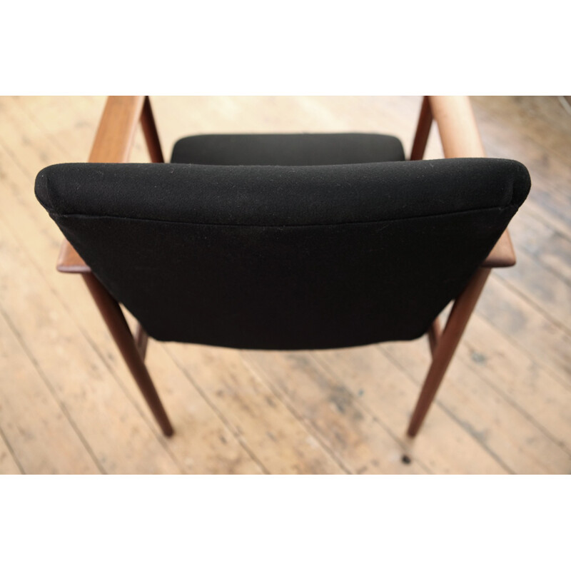 Vintage teak armchair in teak and black wool - 1960s