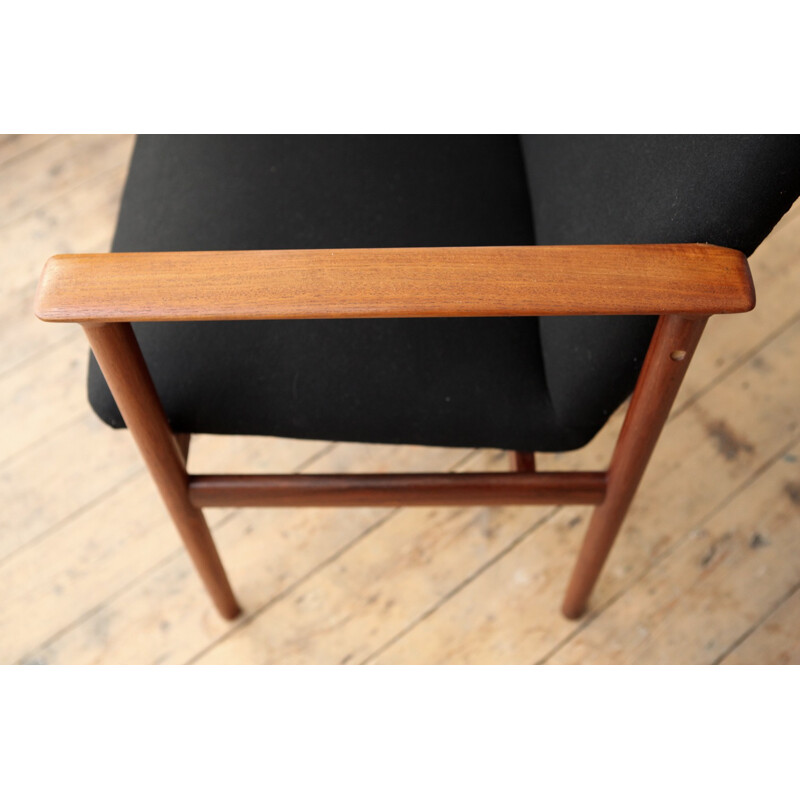 Vintage teak armchair in teak and black wool - 1960s