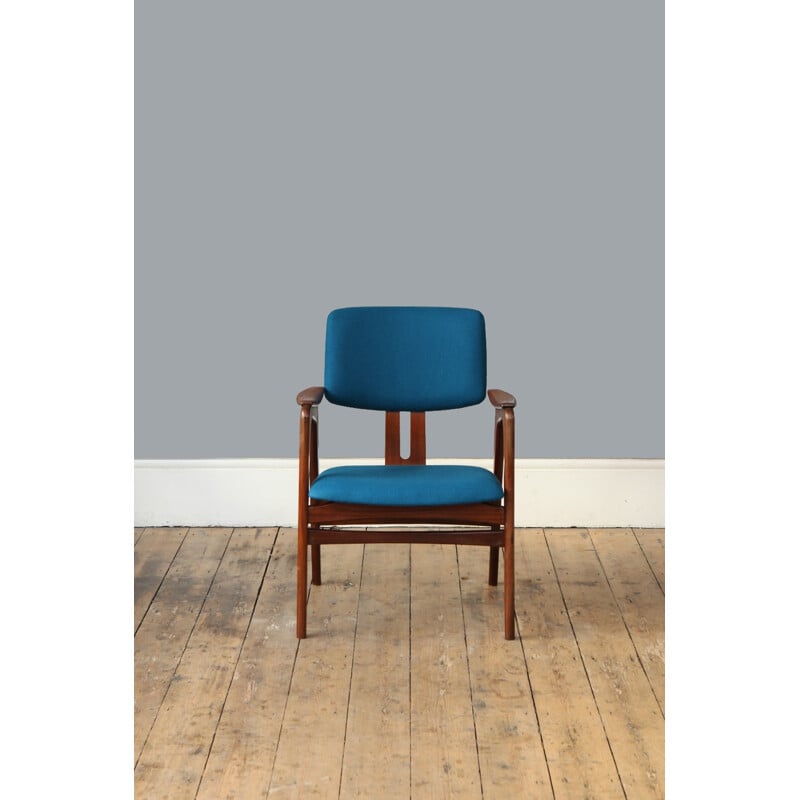 Vintage armchair in plywood and blue wool by Cees Braakman - 1960s