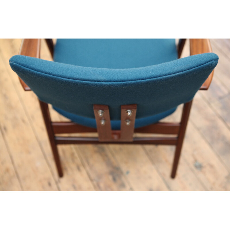 Vintage armchair in plywood and blue wool by Cees Braakman - 1960s