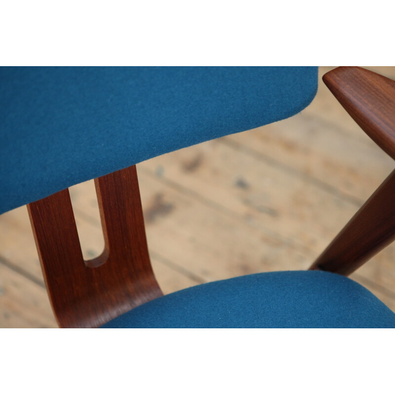 Vintage armchair in plywood and blue wool by Cees Braakman - 1960s