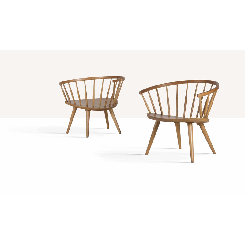 Pair of "Arka" armchair in oak, Yngve Ekström - 1950s