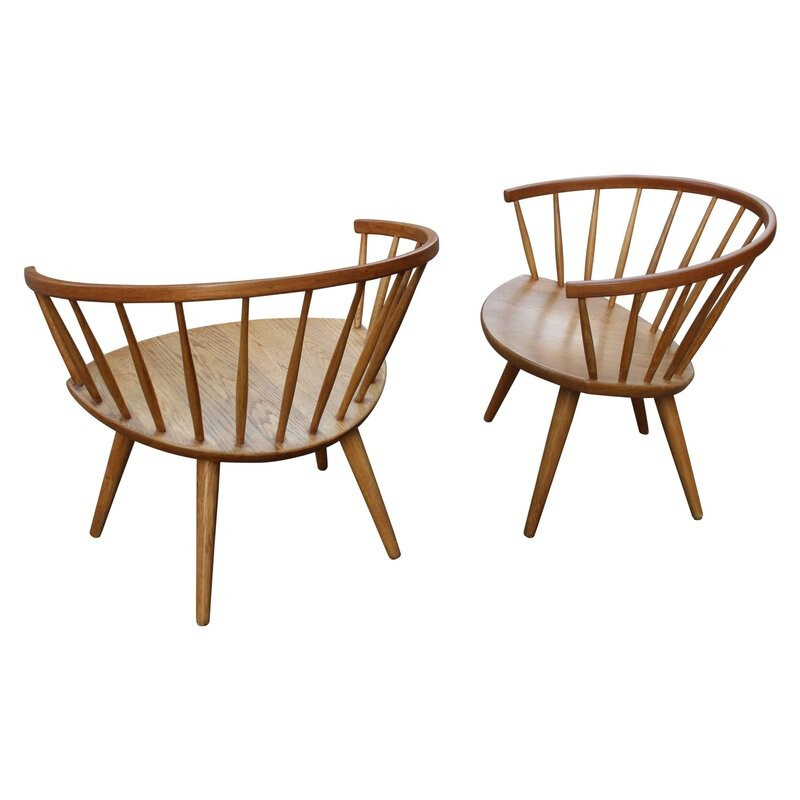 Pair of "Arka" armchair in oak, Yngve Ekström - 1950s