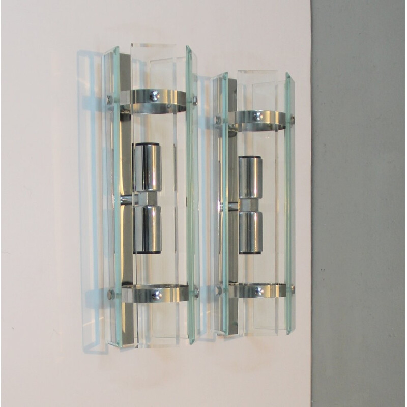 Pair of vintage wall lamps in metal - 1970s