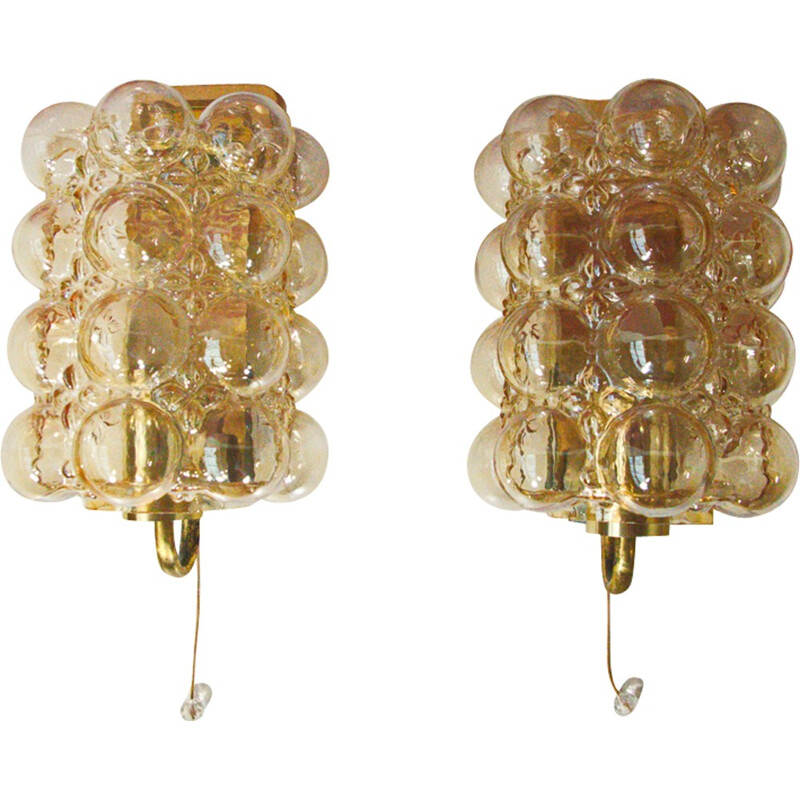 Set of 2 Amber wall sconces by Helena Tynell for Limburg - 1960s