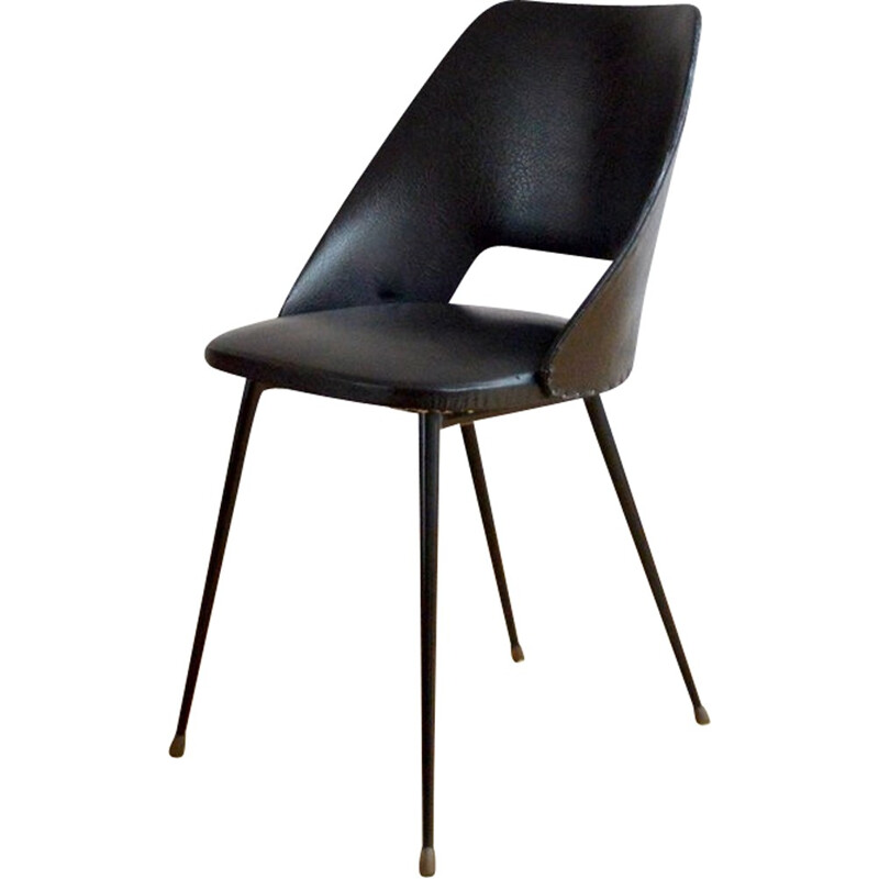 Vintage chair in black leatherette - 1950s