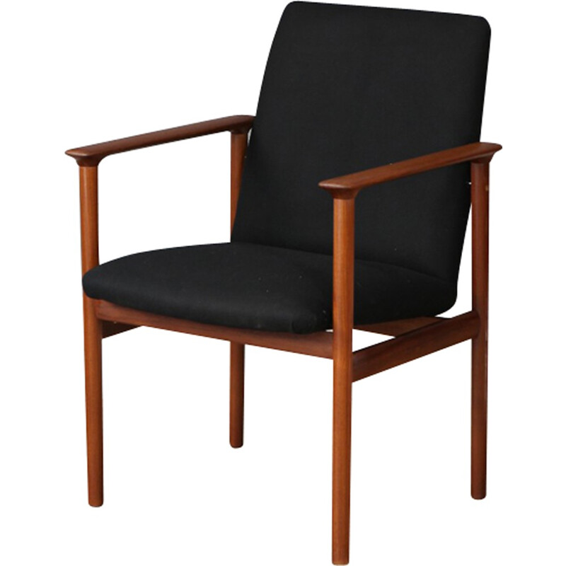 Vintage teak armchair in teak and black wool - 1960s