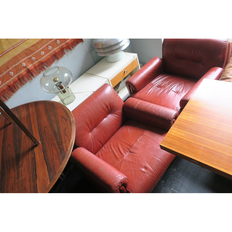 Pair of Vintage Club Armchairs in Warm-Colored Leather - 1970s