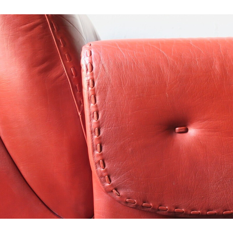 Pair of Vintage Club Armchairs in Warm-Colored Leather - 1970s