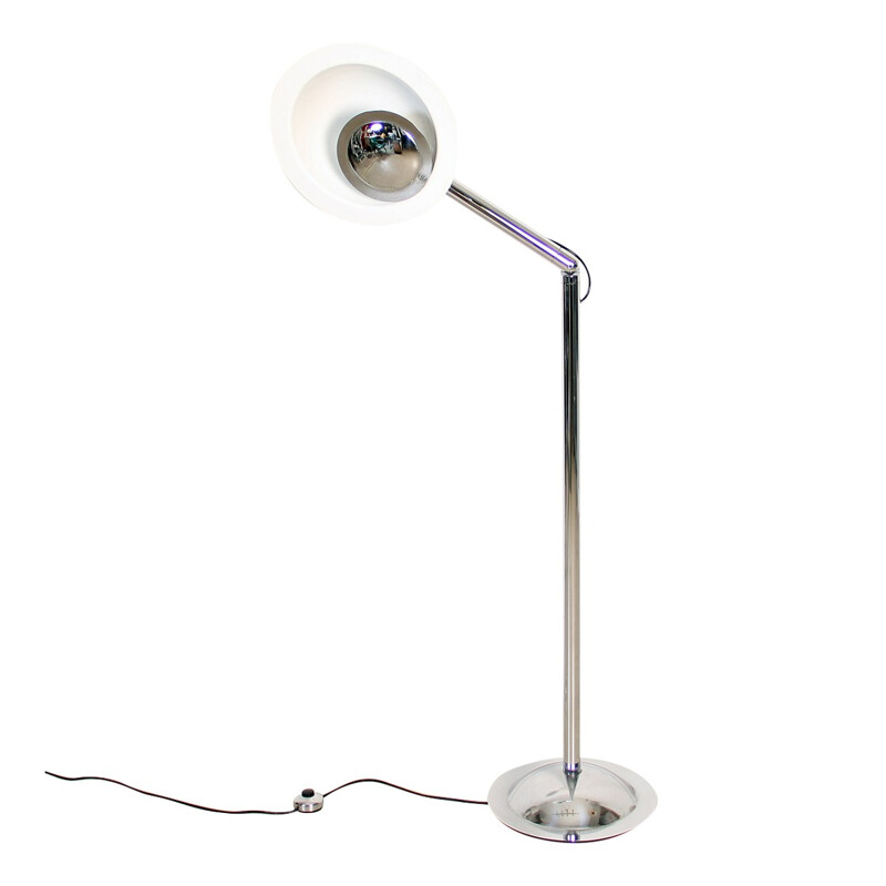 Italian floor lamp chrome and white saucer - 1970s