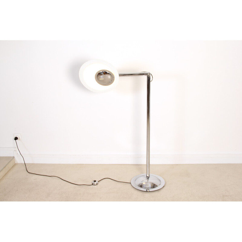 Italian floor lamp chrome and white saucer - 1970s