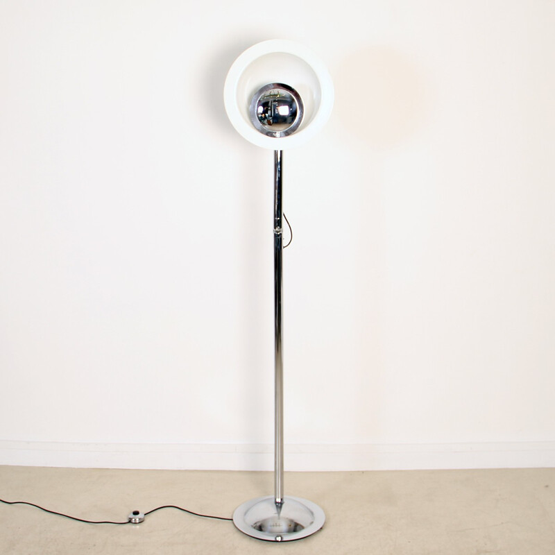 Italian floor lamp chrome and white saucer - 1970s