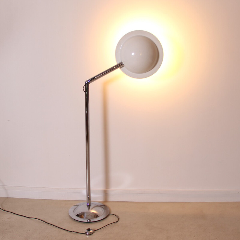 Italian floor lamp chrome and white saucer - 1970s