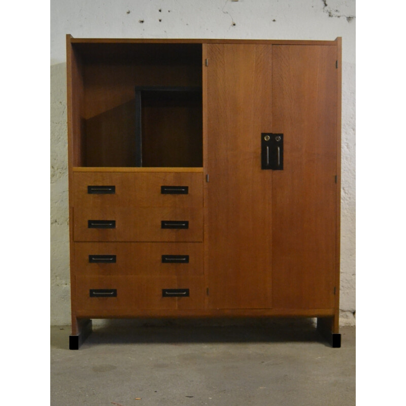 Solid oakwood cabinet, Claude VASSAL - 1950s