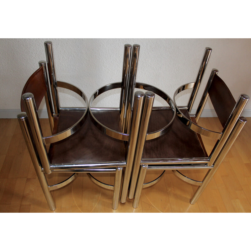 Set of 6 chaises in leather and steel by Dada Industrial Design - 1970s