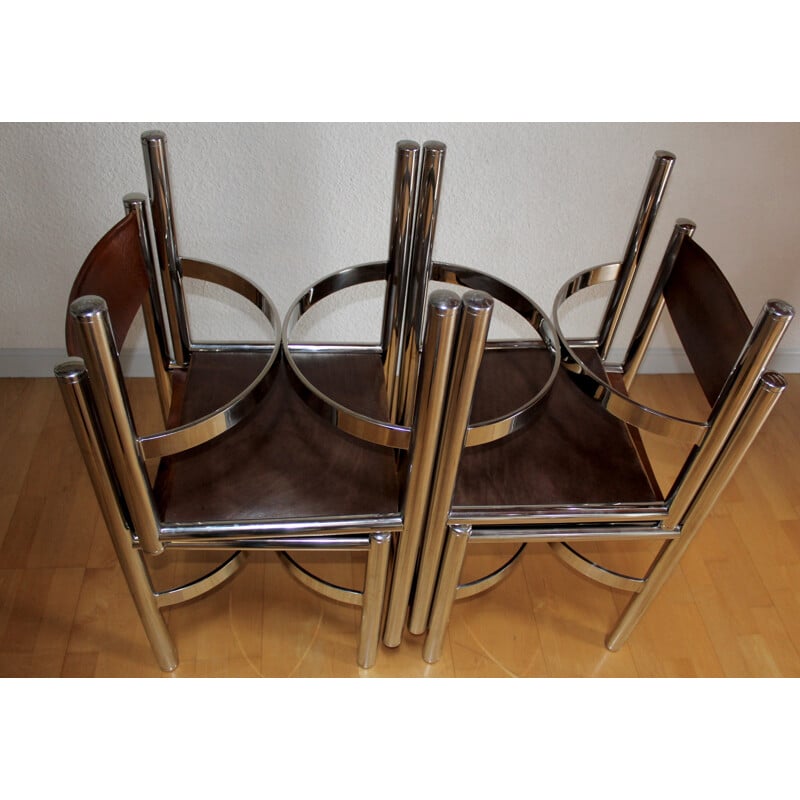 Suite de 6 chaises en cuir et acier par Dada Industrial Design - 1970