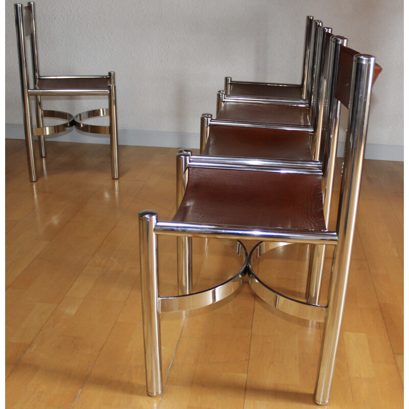 Set of 6 chaises in leather and steel by Dada Industrial Design - 1970s