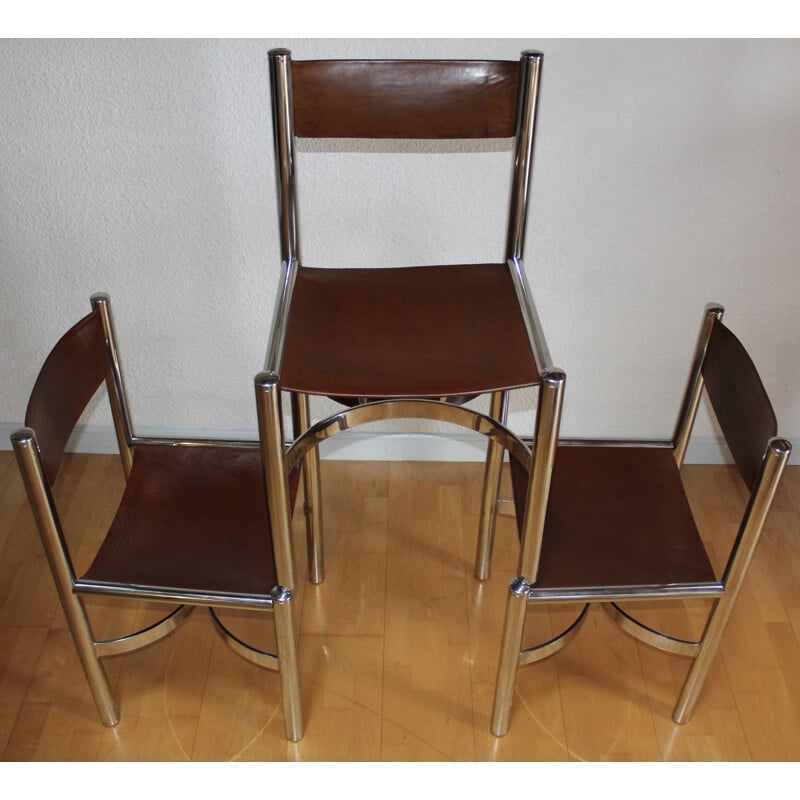 Set of 6 chaises in leather and steel by Dada Industrial Design - 1970s