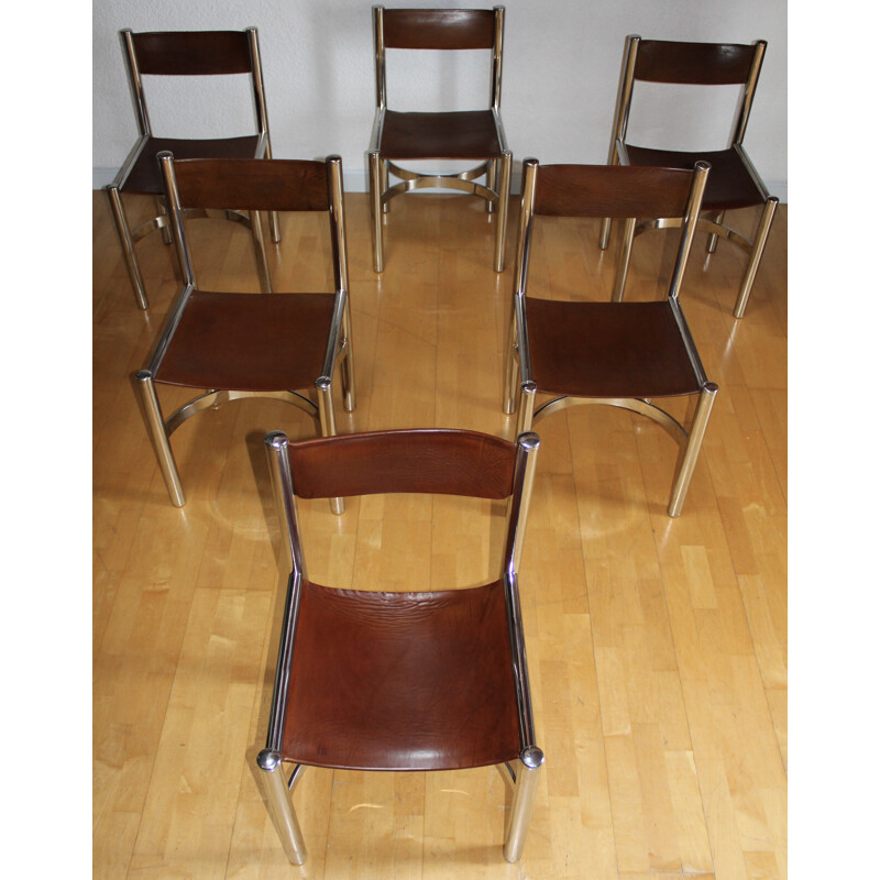 Set of 6 chaises in leather and steel by Dada Industrial Design - 1970s