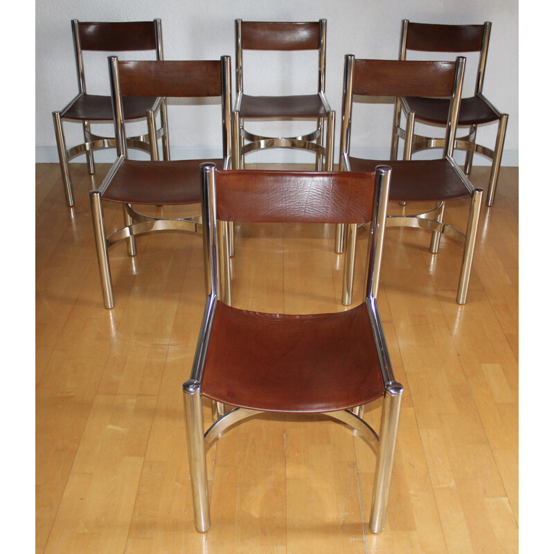 Set of 6 chaises in leather and steel by Dada Industrial Design - 1970s