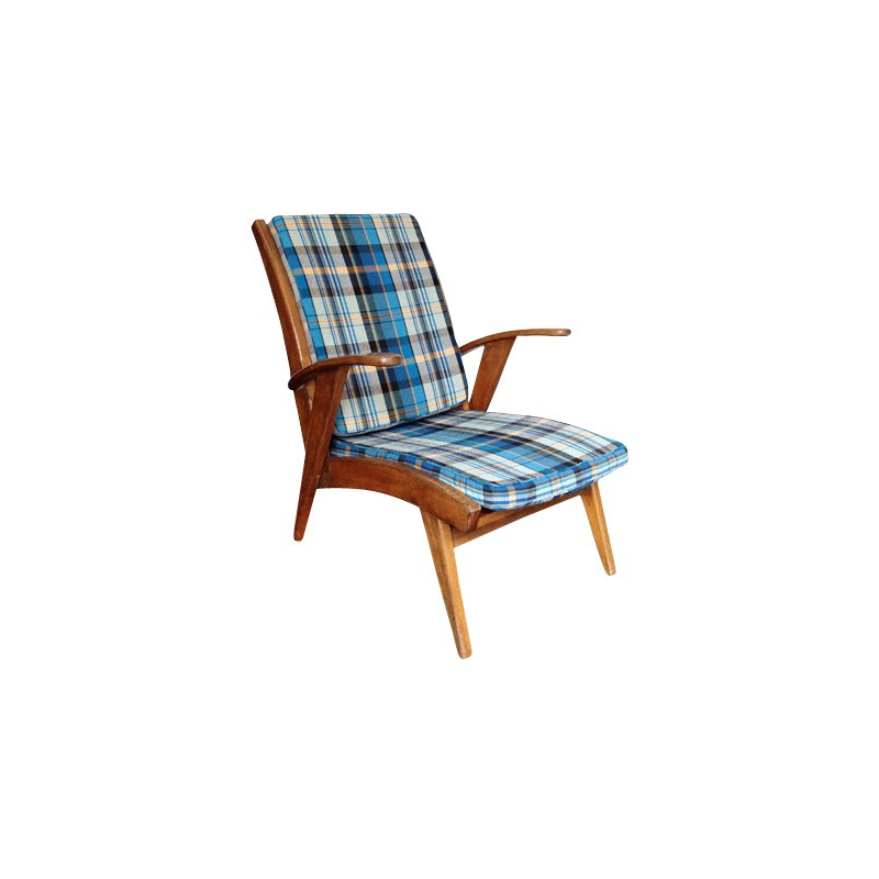 Vintage Scandinavian armchair in wood and wool - 1960s