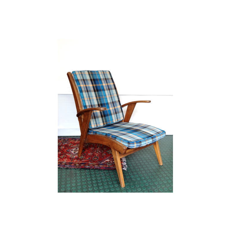 Vintage Scandinavian armchair in wood and wool - 1960s