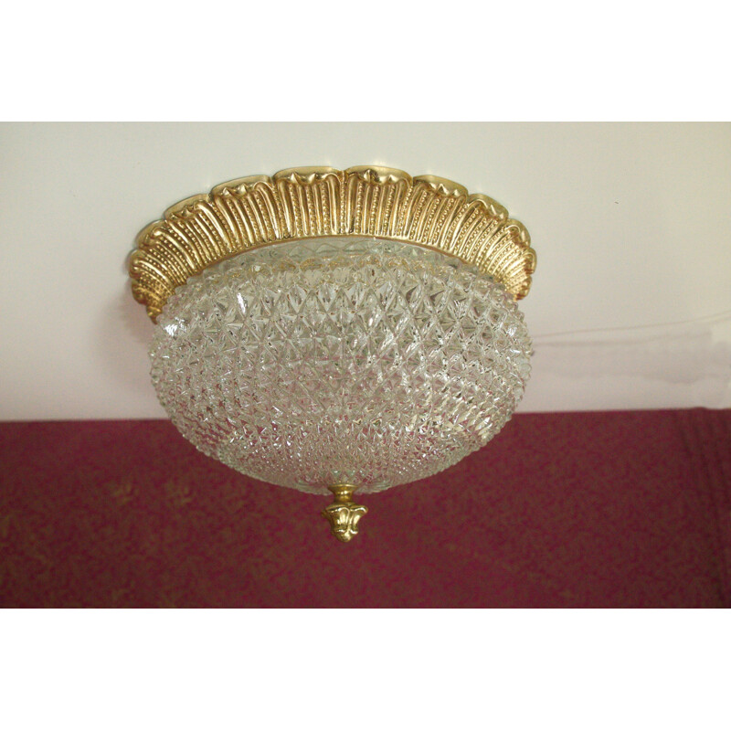 Golden Plafonnier lamp with crystal glass from Limburg - 1960s