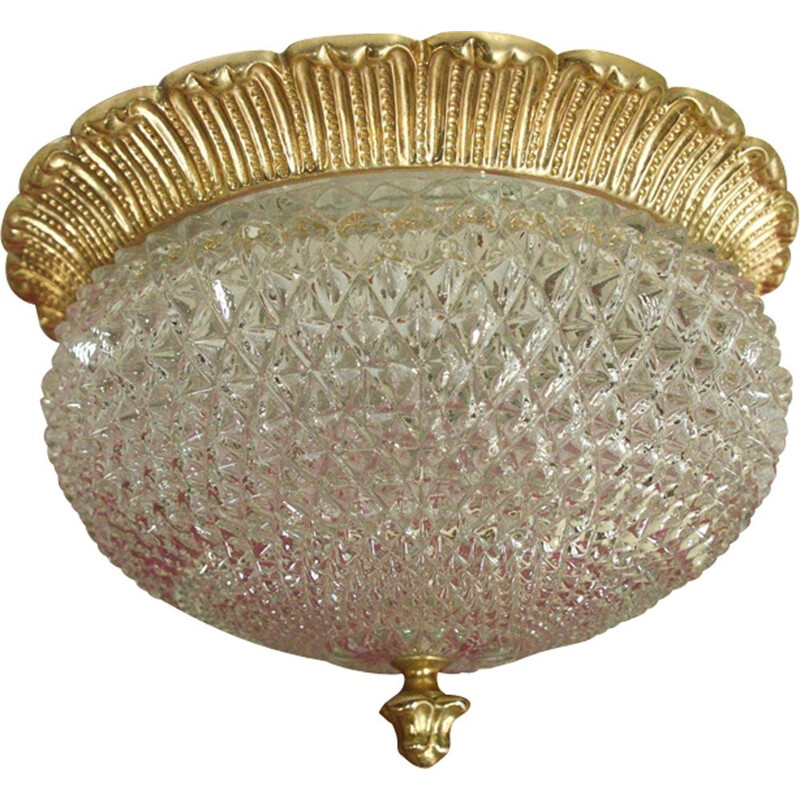 Golden Plafonnier lamp with crystal glass from Limburg - 1960s