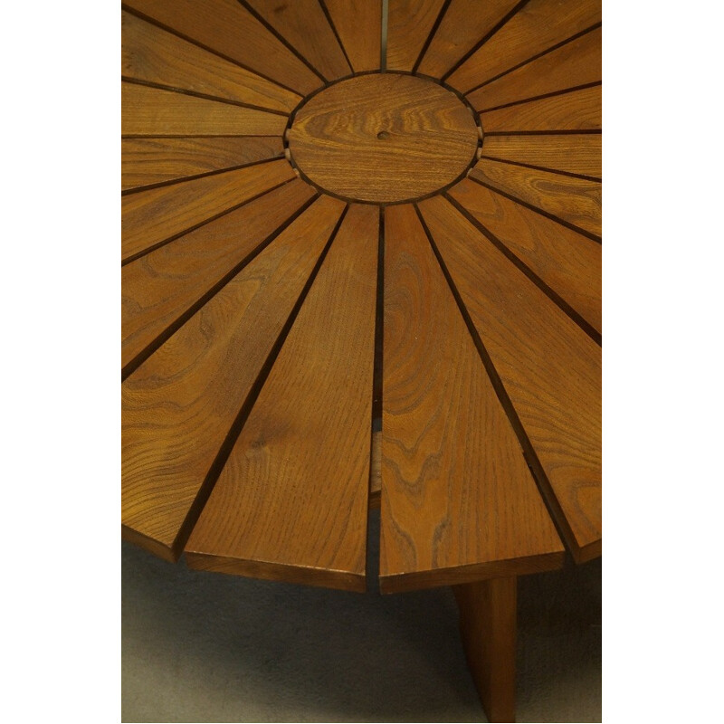Table basse vintage ronde en hêtre - 1950