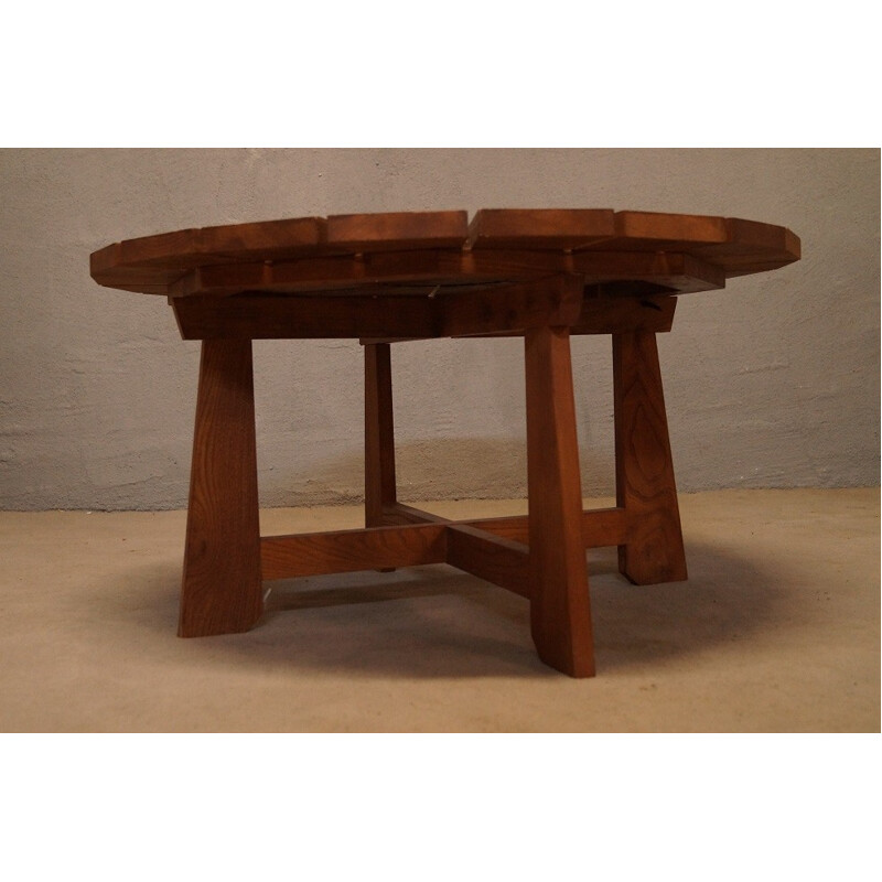 Table basse vintage ronde en hêtre - 1950