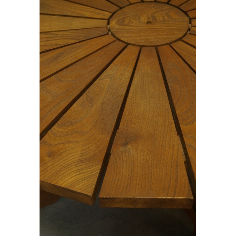 Table basse vintage ronde en hêtre - 1950