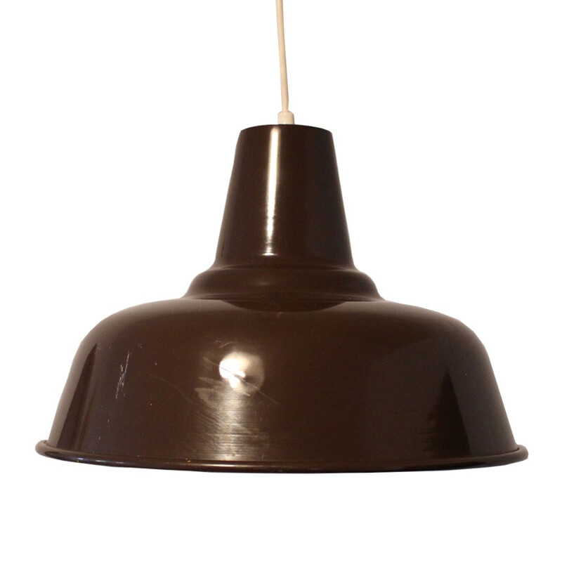 Vintage bruine metalen hanglamp, Denemarken 1970