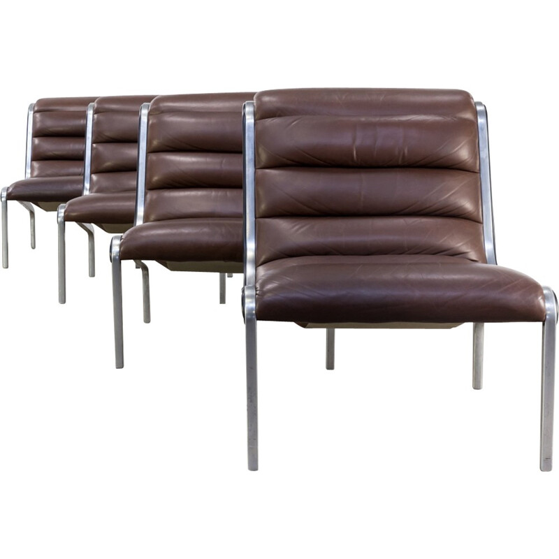 Set of 4 low back design brown chair - 1970s 
