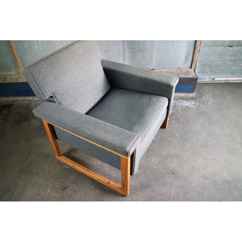 Fauteuil danois en laine gris et hêtre - 1970 