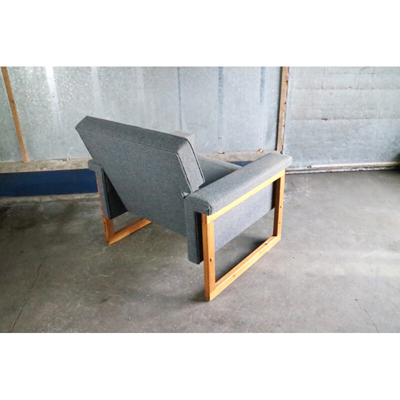 Danish grey wool armchair with beech frame - 1970s