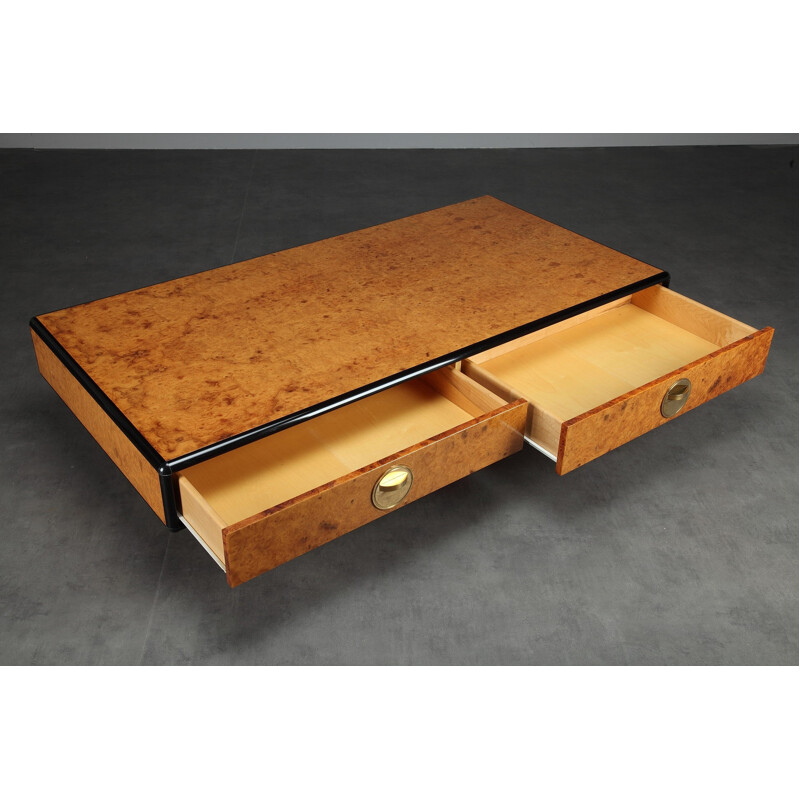 Table basse en bois de loupe et en orme - 1970