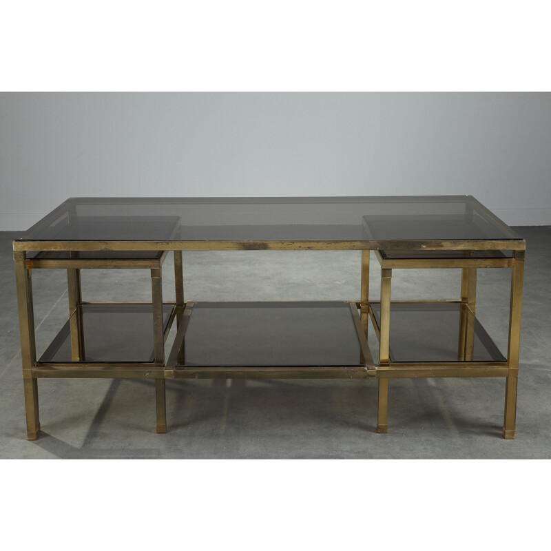 Set of 3 vintage tables in glass and bronze- 1970s