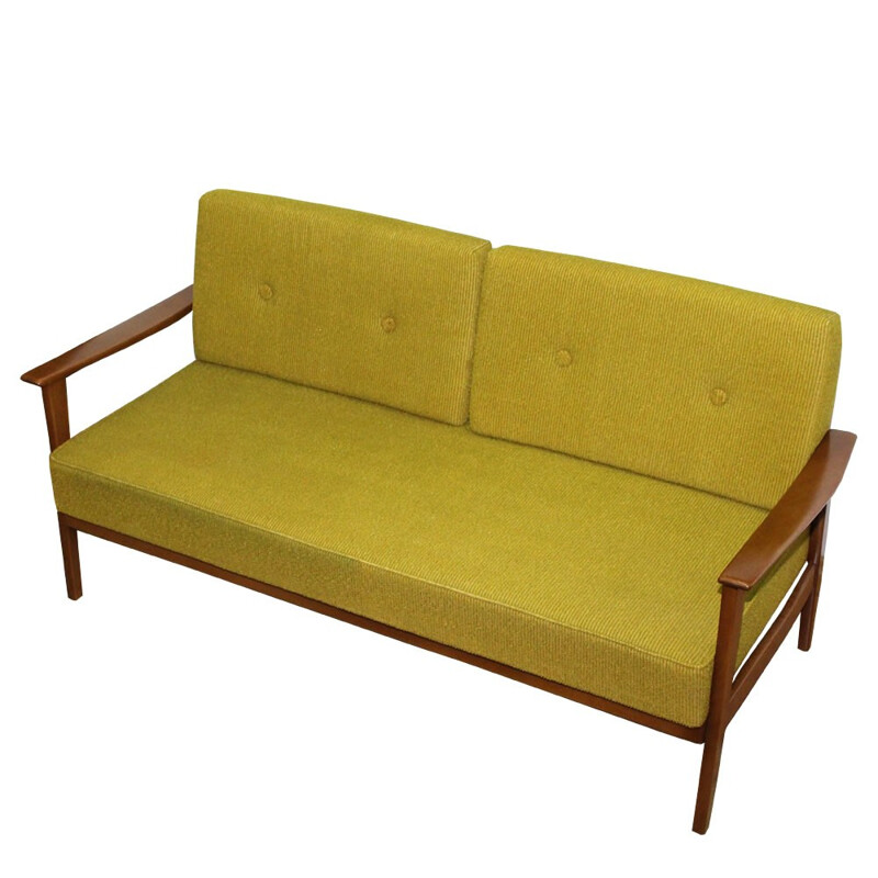 Vintage daybed in green fabric and wood - 1960s 