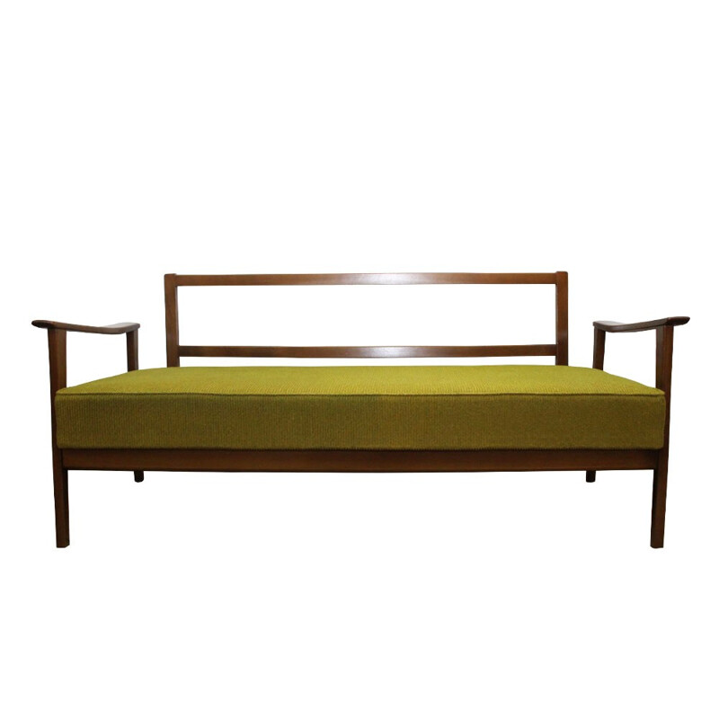 Lit de repos vintage en tissu vert et en bois - 1960