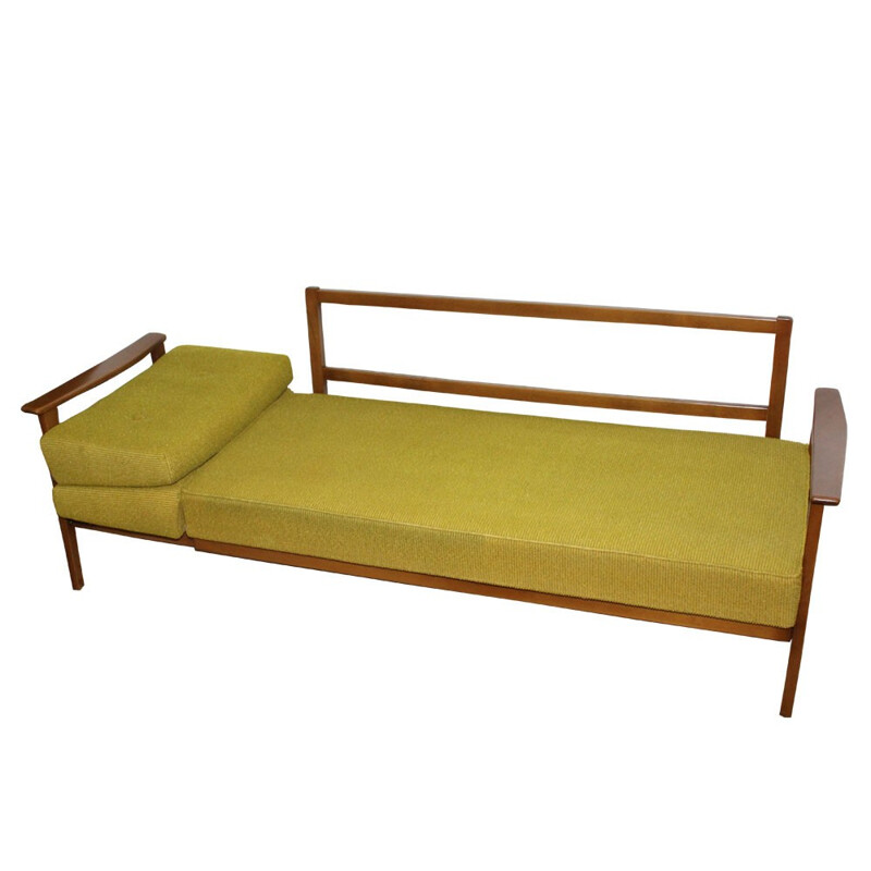 Vintage daybed in green fabric and wood - 1960s 