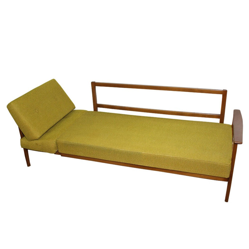 Vintage daybed in green fabric and wood - 1960s 