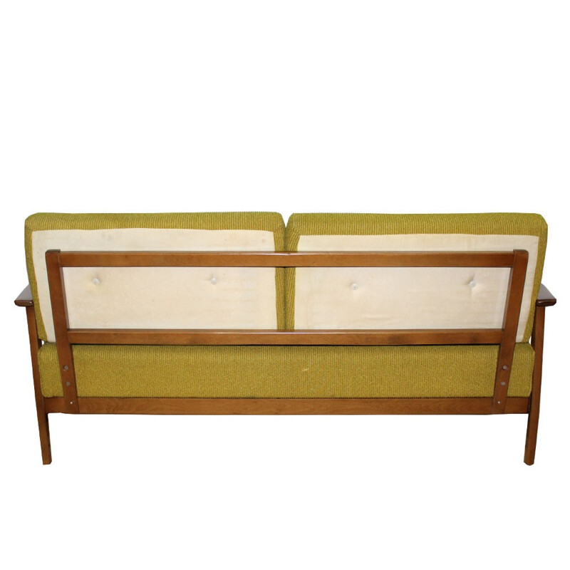 Lit de repos vintage en tissu vert et en bois - 1960