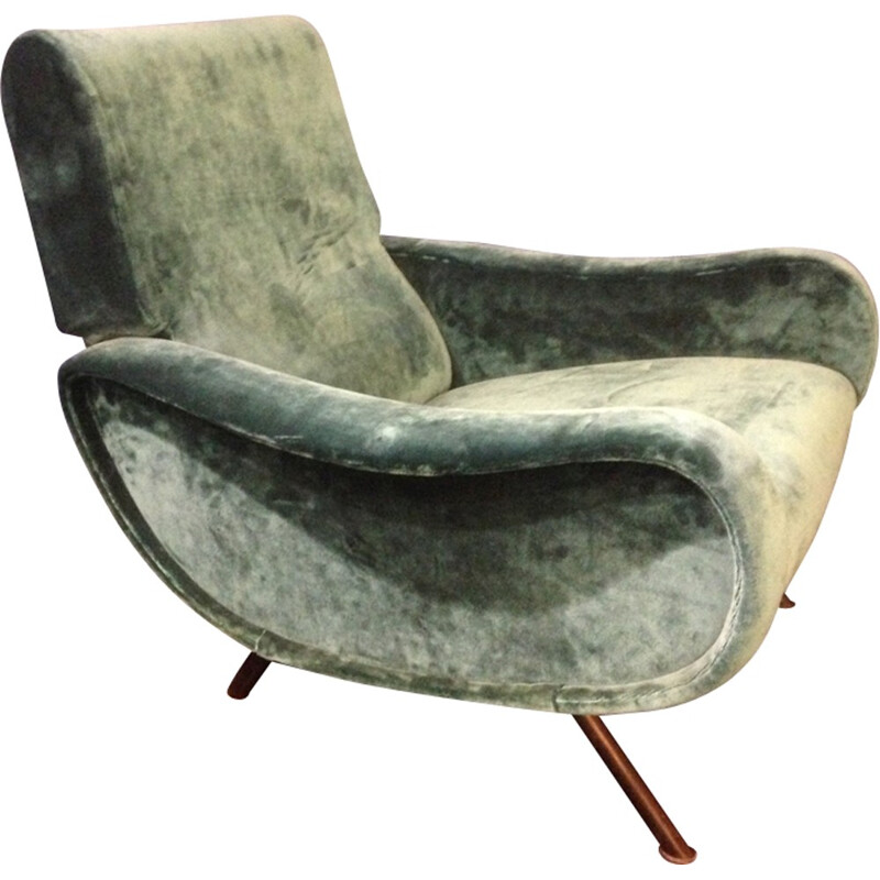 Fauteuil "Lady" en velours de Marco Zanuso pour Arflex - 1950